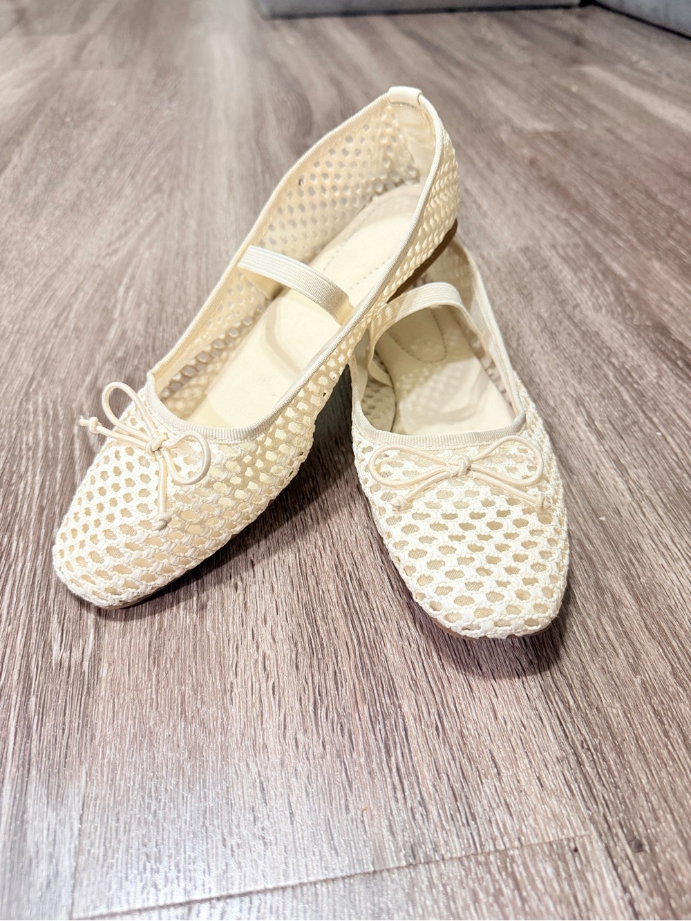 Nicole Miller Mesh Mary Jane Ballet Flats Bow Strap Slip On Square Toe US 8.5 - Picture 2 of 7